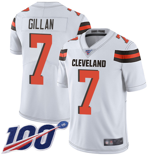 Cleveland Browns Jamie Gillan Men White Limited Jersey #7 NFL Football Road 100th Season Vapor Untouchable->women nfl jersey->Women Jersey